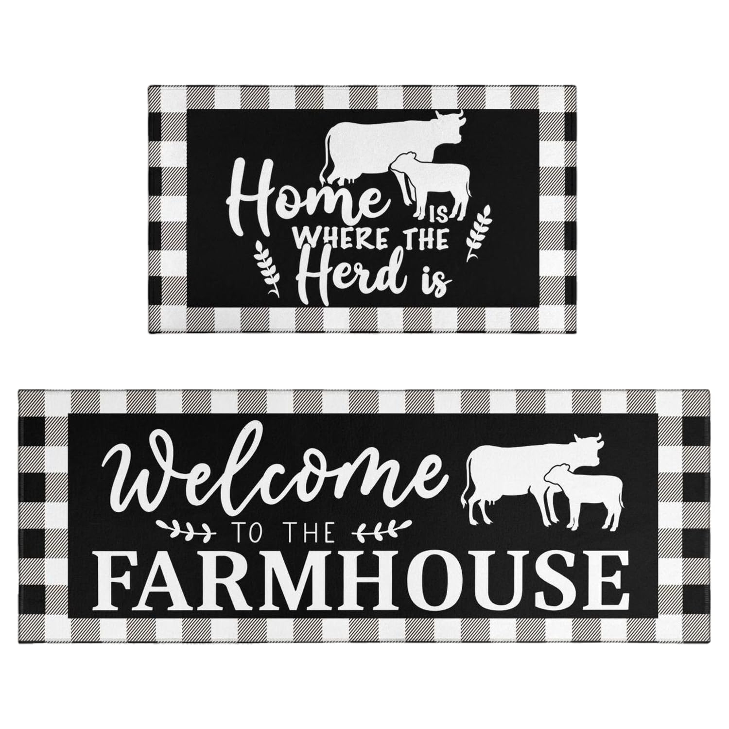 Twyt decor Farmhouse Kitchen Rugs Set of 2,Black Buffalo Plaid Farmhouse Style Mats Non-Slip Washable,Rustic Kitchen Decor Anti-Fatigue Floor Mats for