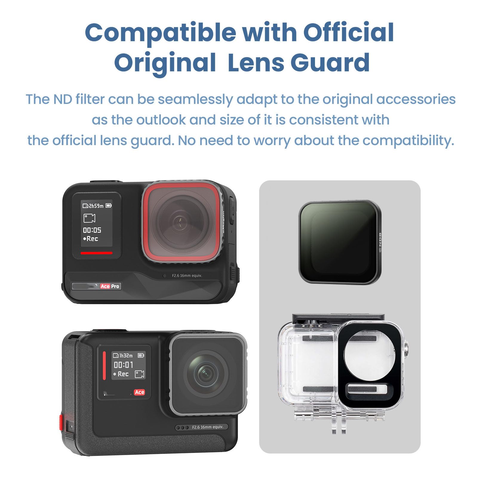 Ensemble de filtres ND étanches compatibles avec Insta360 Ace Camera, ND8, ND16, ND32, ND64 Filtre d'objectif à densité neutre avec outil pour accessoires Ace