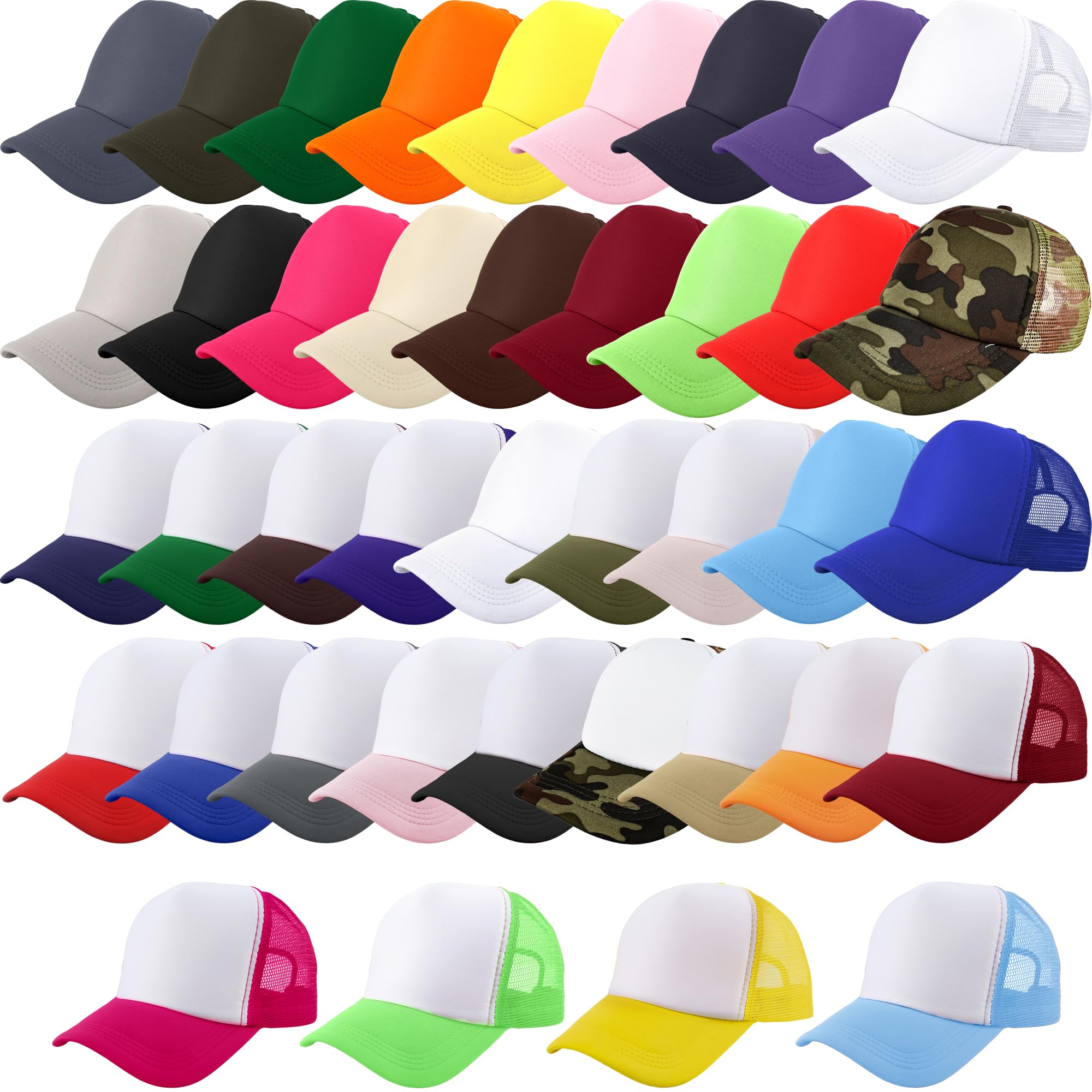 SGBETTER 40 Pack Kids Sublimation Trucker Hat Bulk Blank Baseball Cap DIY Mesh Baseball Hat Adjustable Trucker Cap