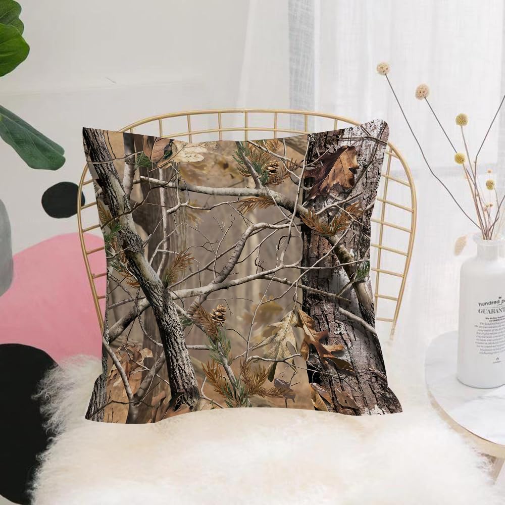 HYOSXW Cushion Cover,Throw Pillow Case Home Decorative for Living Room Bedroom Sofa Chair 16X16 Inch,Camo Tree Vintage Old Forest Camouflage Art,Pillowcase 40X40cm