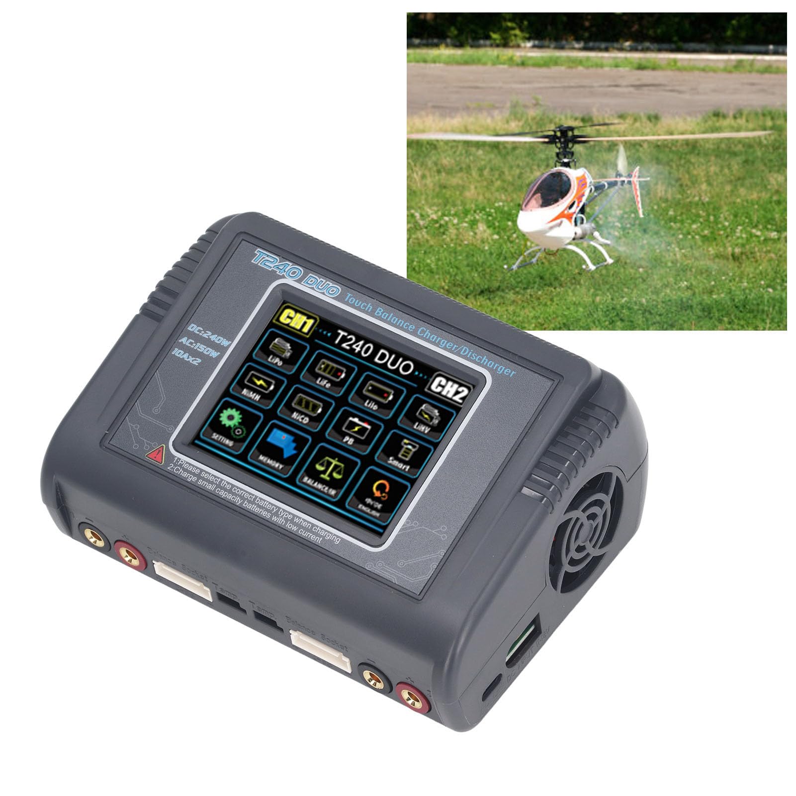 Caricabatteria Dual Lipo Efficace con Touch Screen Caricabatterie Equilibrio Multimode per Auto RC, Modelli Aerei, Corsa RC, Piccole Dimensioni, Facile Da Trasportare