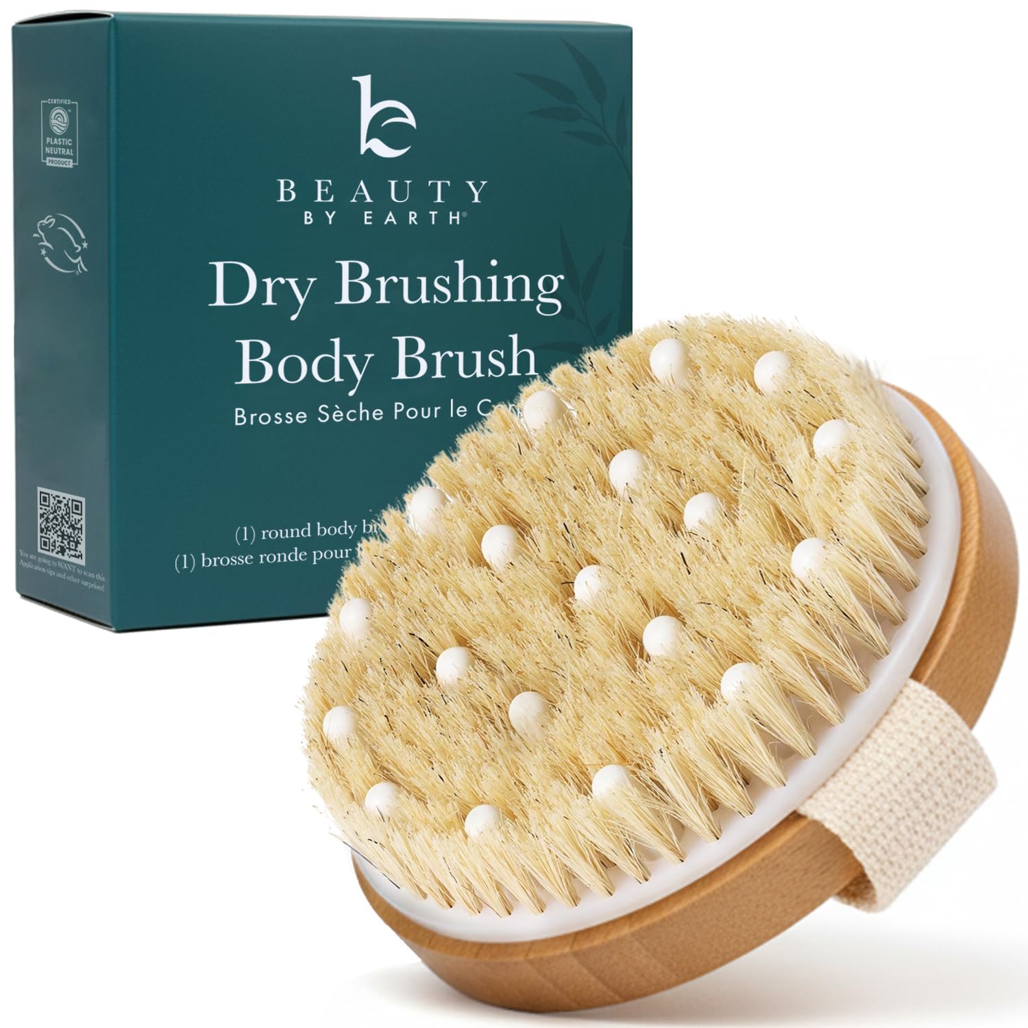 Dry Brushing Body Brush for Lymphatic Drainage & Cellulite - Natural Brustles for Wet and Dry Brushing, Body Exfoliating Brush with Massage Nodes for Soft & Smooth Skin