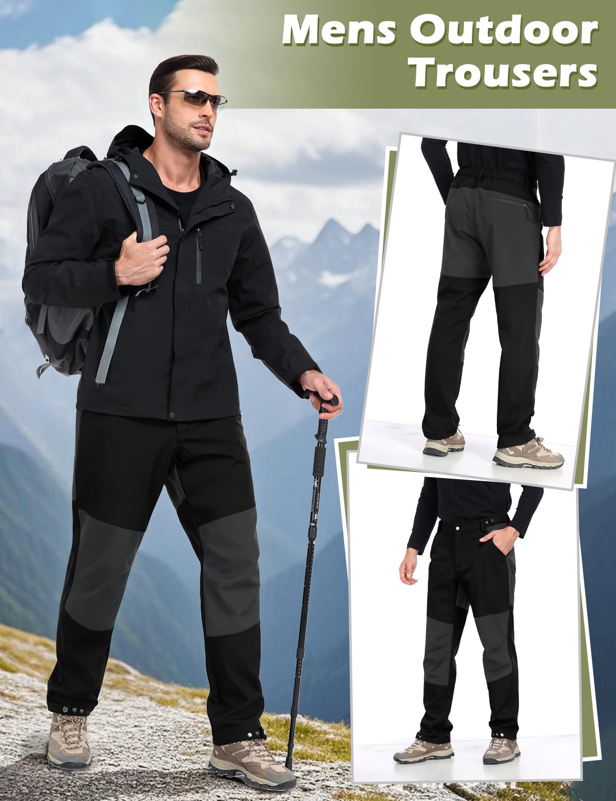 TOMEEK Pantaloni Uomo Inverno Outdoor Pantalone da Lavoro Uomo Ideale per attività Esterne e Lavori all'Aria Aperta Pantalone Bicicletta Escursionismo Termico