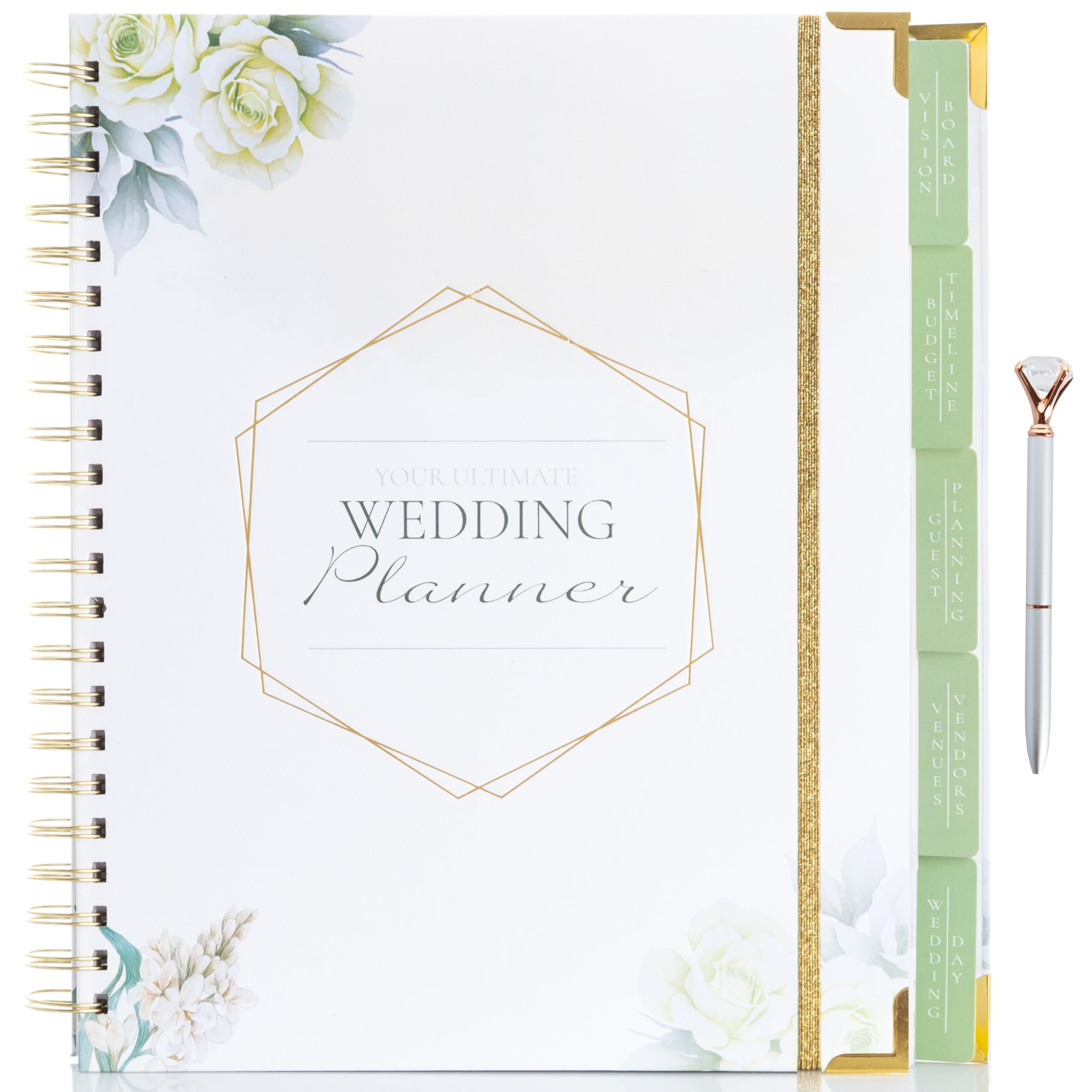 Wedding Planner, with pen, Wedding Planning Book and Organizer with elegant minimalist design, 5 tabs with pockets, Wedding Planner for Bride
