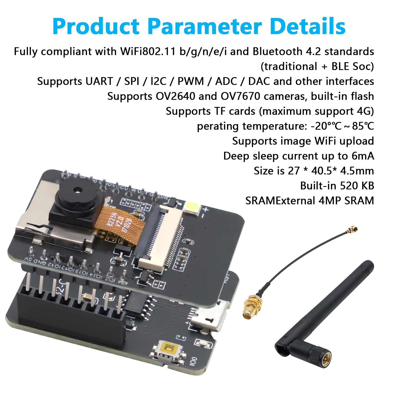 1 pz ESP32-CAM modulo WiFi a WiFi ESP32 CAM scheda di sviluppo 5V Bluetooth-compatibile con modulo fotocamera OV2640 per Arduino  502