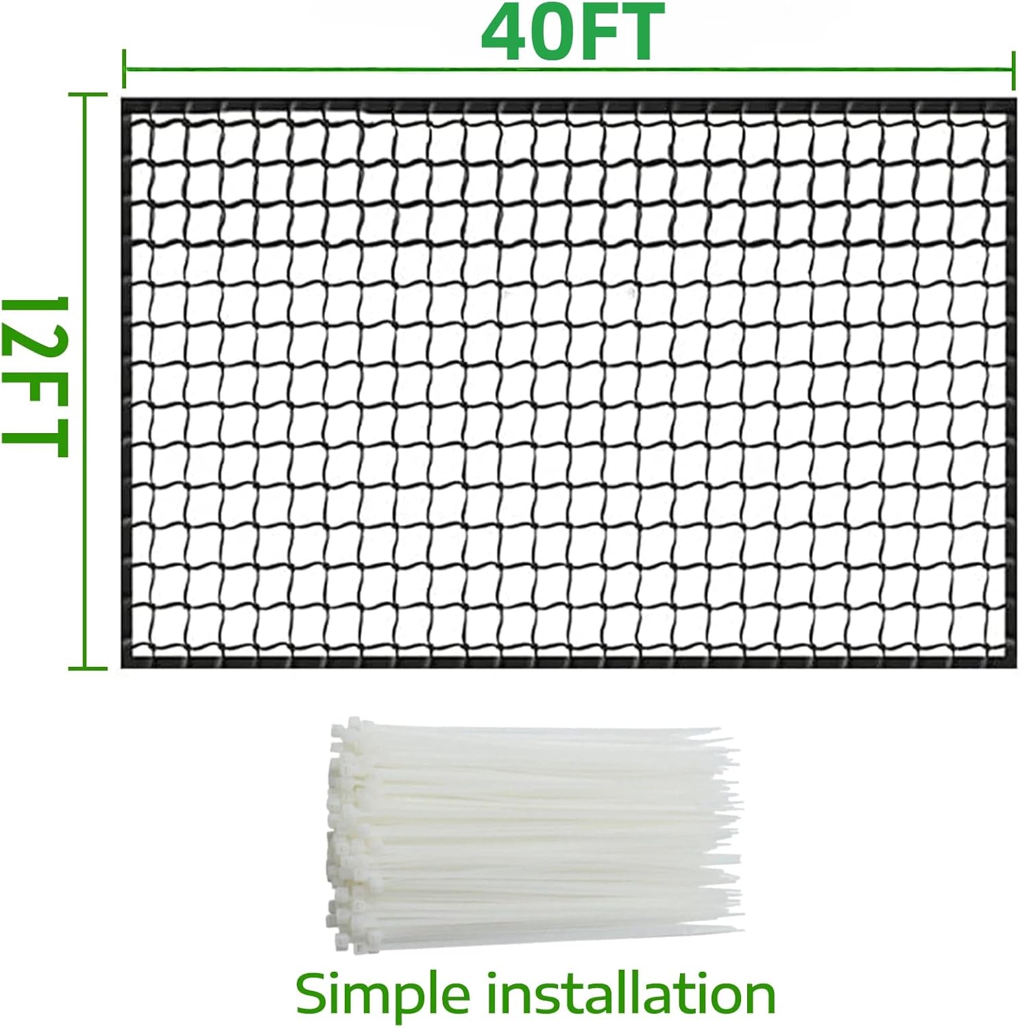Kapler Baseball Softball Backstop Nets: Heavy Duty Sports Barrier - Twisted Knotted PE Impact Resistant Practice Netting for Backyard Hitting Batting - 50 Zip Ties Included