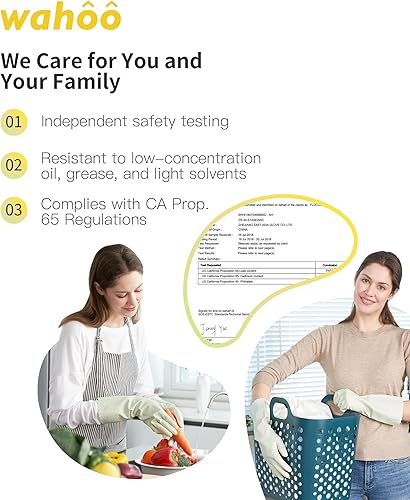 Miniatura 5 de wahoo Guantes de limpieza respetuosos con la piel, guantes reutilizables para lavavajillas con forro de algodón flocado, lavavajillas, cocina, verde