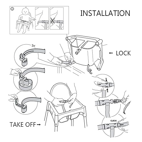 Miniatura 12 de ZARPMA Correas para silla alta, 3 puntos arnés correas cinturón para silla de niño niño correa para silla IKEA Antilop silla alta (negro) Negro