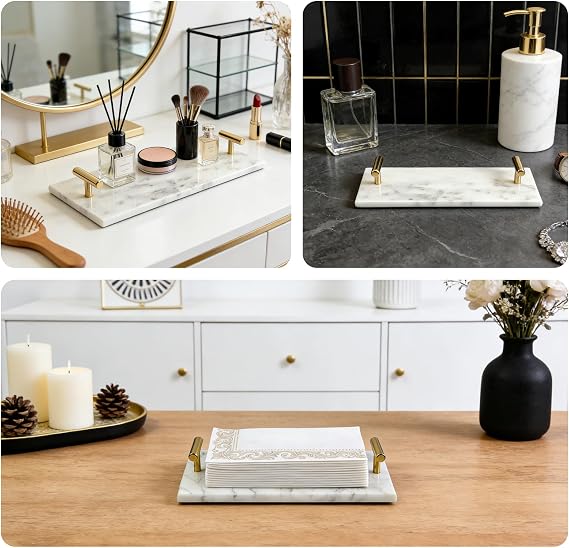 Marble Napkin Holder,Guest Towel Holder, Multi-Functional Tray for Bathroom & Kitchen Countertop, Stylish Home Decor Accessory