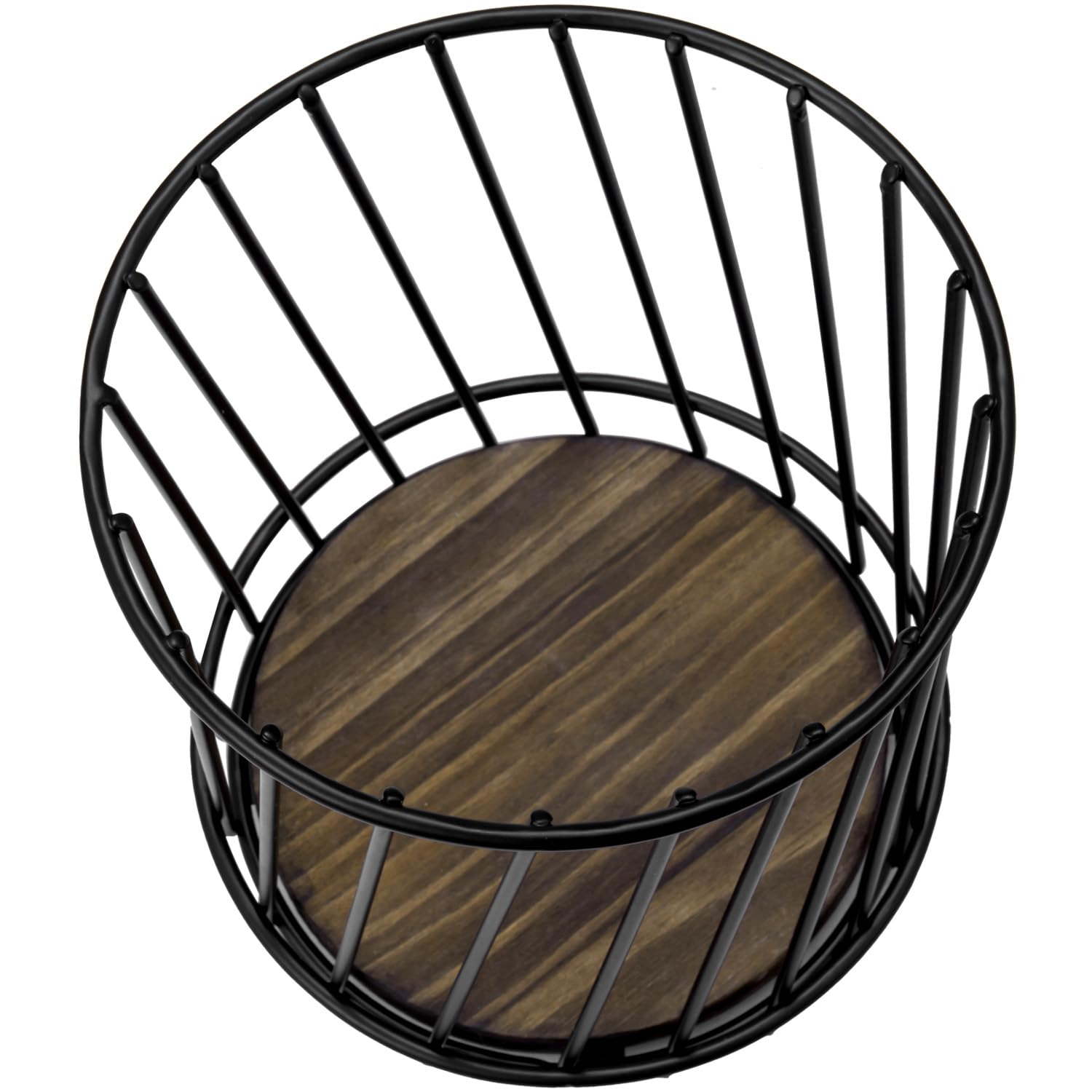 MyGift Matte Black Metal Wire Utensil Holder With Burnt Wood Base - Farmhouse Style Kitchen Tool Organizer