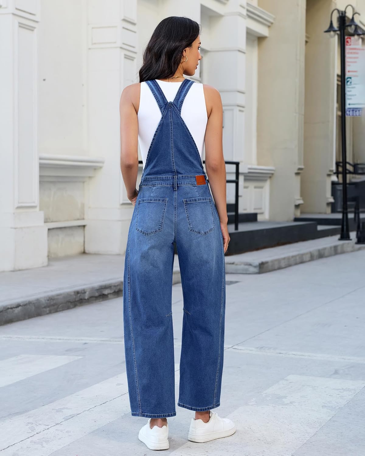 luvamia Denim Overalls for Women Barrel Leg Baggy Loose Fit Bib Stretchy Jean Jumpsuit Adjustable Strap Casual Overall - Image 2