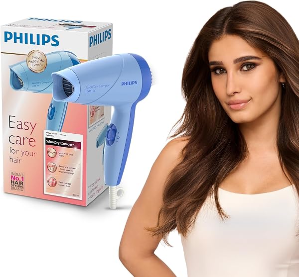 Philips India's No.1 Hair Styling Brand -Hair Dryer 1000W |Blow Dry for Men & Women | 2 Heat Settings| ThermoProtect tech |Travel-Friendl...