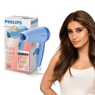 Philips India's No.1 Hair Styling Brand -Hair Dryer 1000W |Blow Dry for Men & Women | 2 Heat Settings| ThermoProtect tech |Travel-Friendly, Quick Dry, Frizz Control | For Indian Hair | HP8100/60 Blue - Amazon product rated Grade A