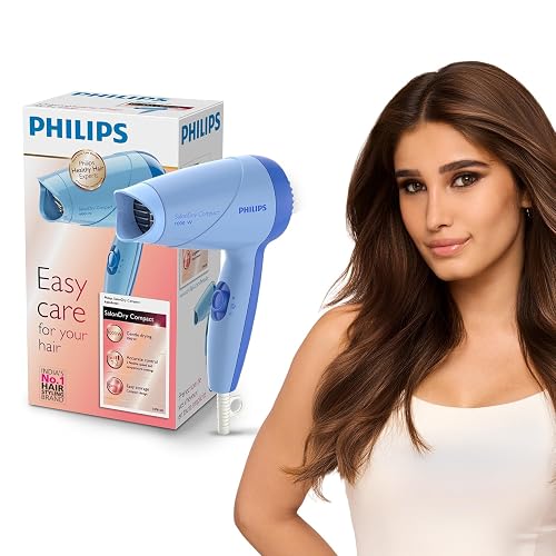 Philips India's No.1 Hair Styling Brand -Hair Dryer 1000W |Blow Dry for Men & Women | 2 Heat Settings| ThermoProtect tech |Travel-Friendly, Quick Dry, Frizz Control | For Indian Hair | HP8100/60 Blue