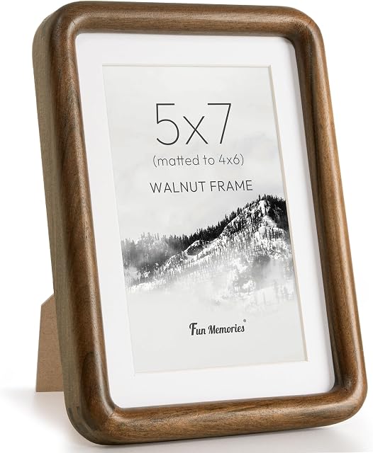 5x7 Picture Frame, Solid Walnut Wood Frame with Real Glass, Hard Wood 5 by 7 Photo Frame for Wall & Tabletop Display, 5x7 Picture Frame Matted to 4x6, Natural Walnut Color