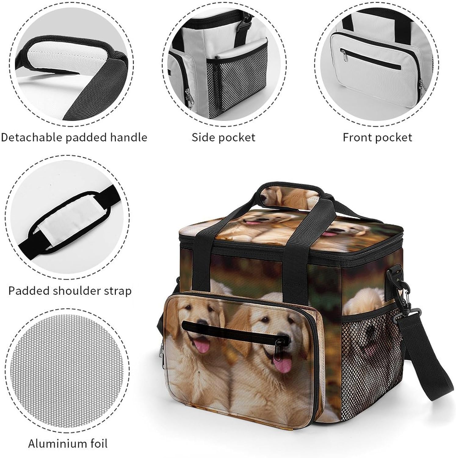 Golden Retriever Dogs Puppies Pets Cooler Bag Camping Soft Sided Cooler Bags Insulated Collapsible Lunch Cooler Pack Large Leakproof Portable Ice Chest for Picnic Beach Hiking Travel