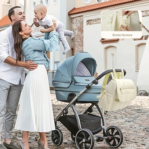 Vista 2 de Telena Bolsa de Pañales Mini Mochila para Pañales con Cambiador, Bolsa de Viaje Acolchada para Bebé con Bolsillos Aislados, Correas para Cochecito