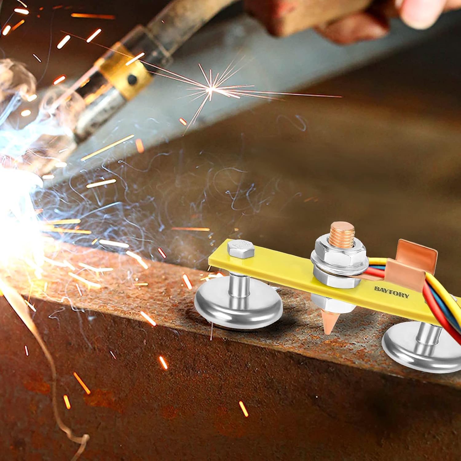 Upgrade Magnetic Welding Support Ground Clamp Tools, Double + Single Welding Magnet Head, Strong Magnetism Large Suction, Copper Tail Welder Stability Clamps