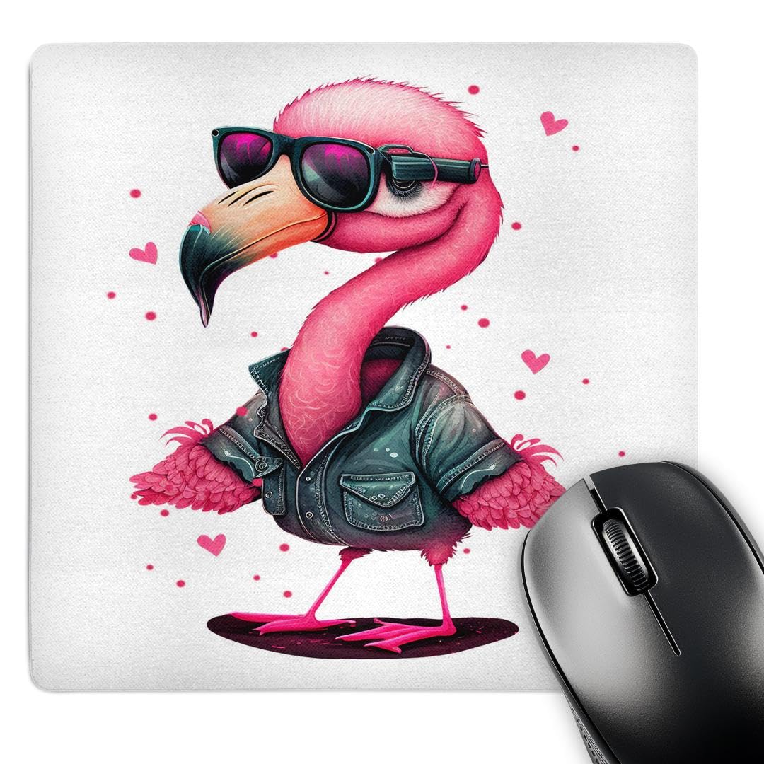 3dRose Cool Pink Flamingo in A Jacket and Sunglasses Illustration - Mouse Pads (mp-378097-1)