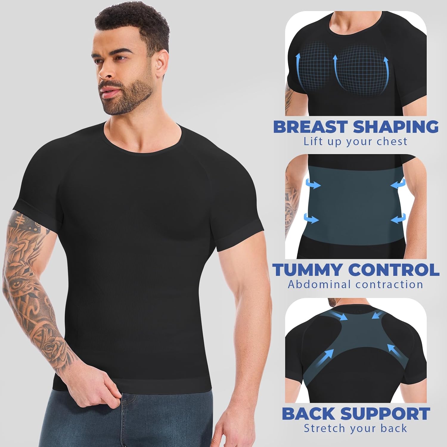 Mens Body Shaper Stomach Compression Shirt Slimming Undershirt Shapewear Gynecomastia Tummy Control Workout Tank Tops - Image 2