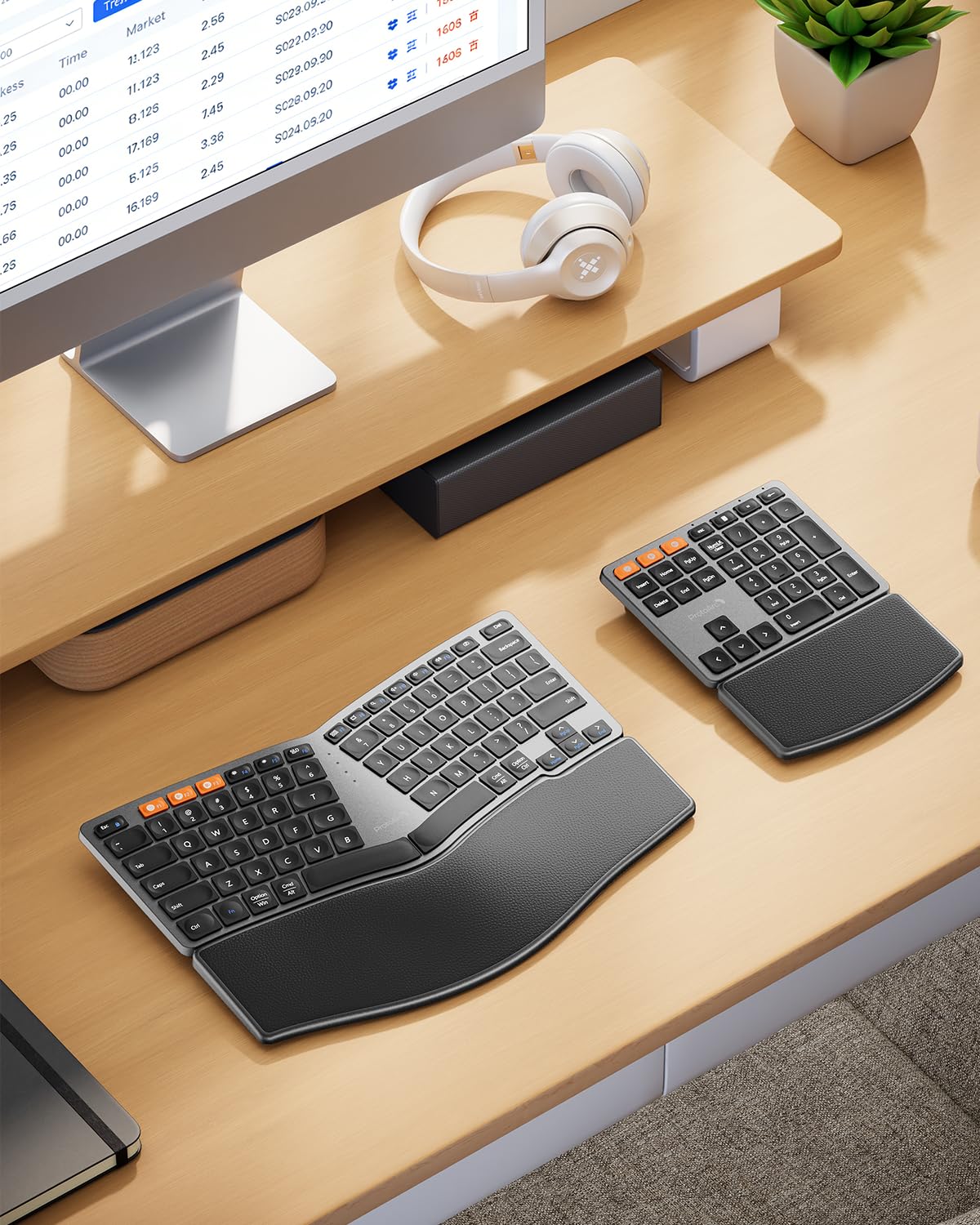 ProtoArc Clavier ergonomique sans fil avec pavé numérique séparé - Gris sidéral