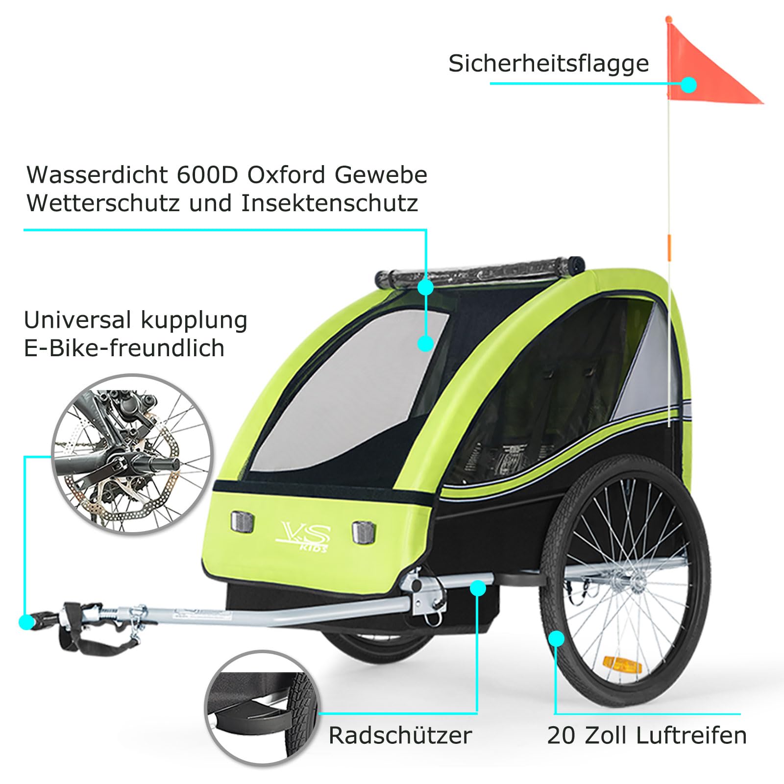 Tiggo VS 50201 Remorque pour Enfants Biplace Tout-Terrain