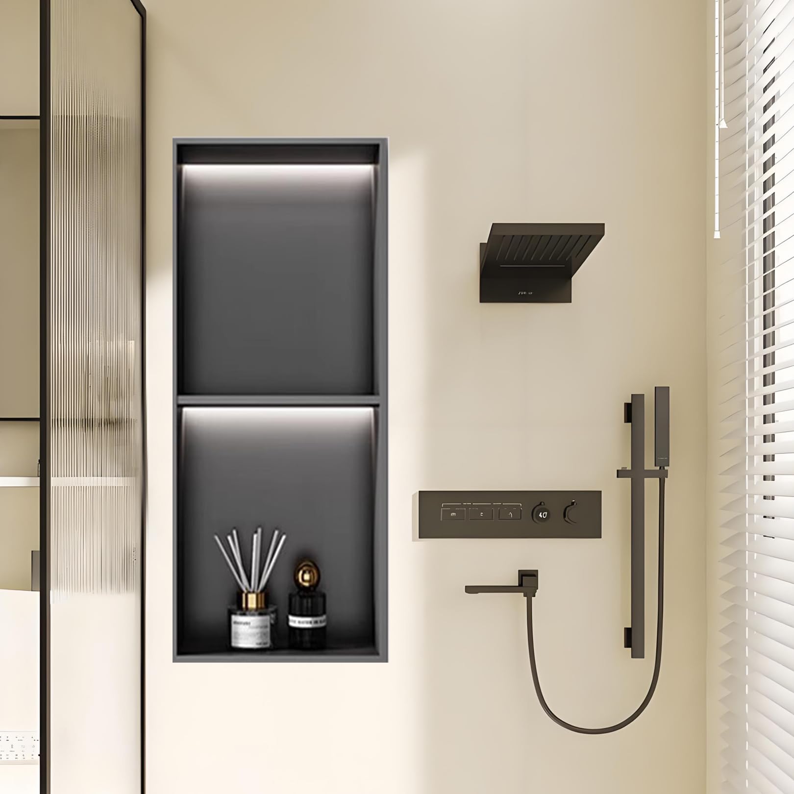 Niche de douche en acier inoxydable brossé avec étagère lumineuse
