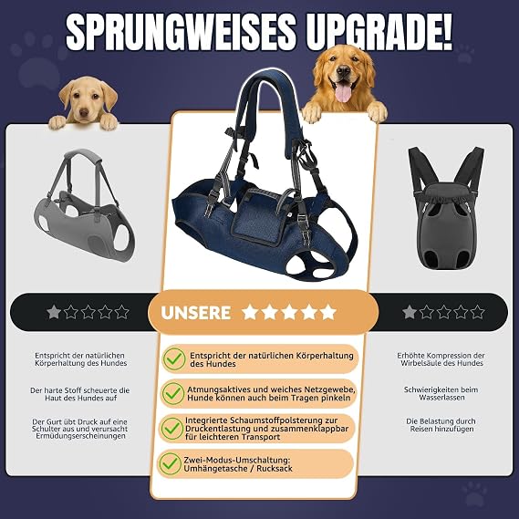 SlowTon Dog Carrier Harness for Large Dogs - Full Body Dog Seat Carrier with Adjustable Straps and Control Handle Breathable Support Backpack for Elderly Injured