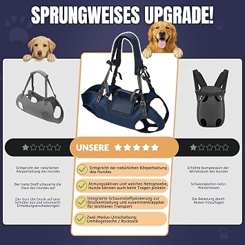 SlowTon Dog Carrier Harness for Large Dogs - Full Body Dog Seat Carrier with Adjustable Straps and Control Handle Breathable Support Backpack for Elderly Injured
