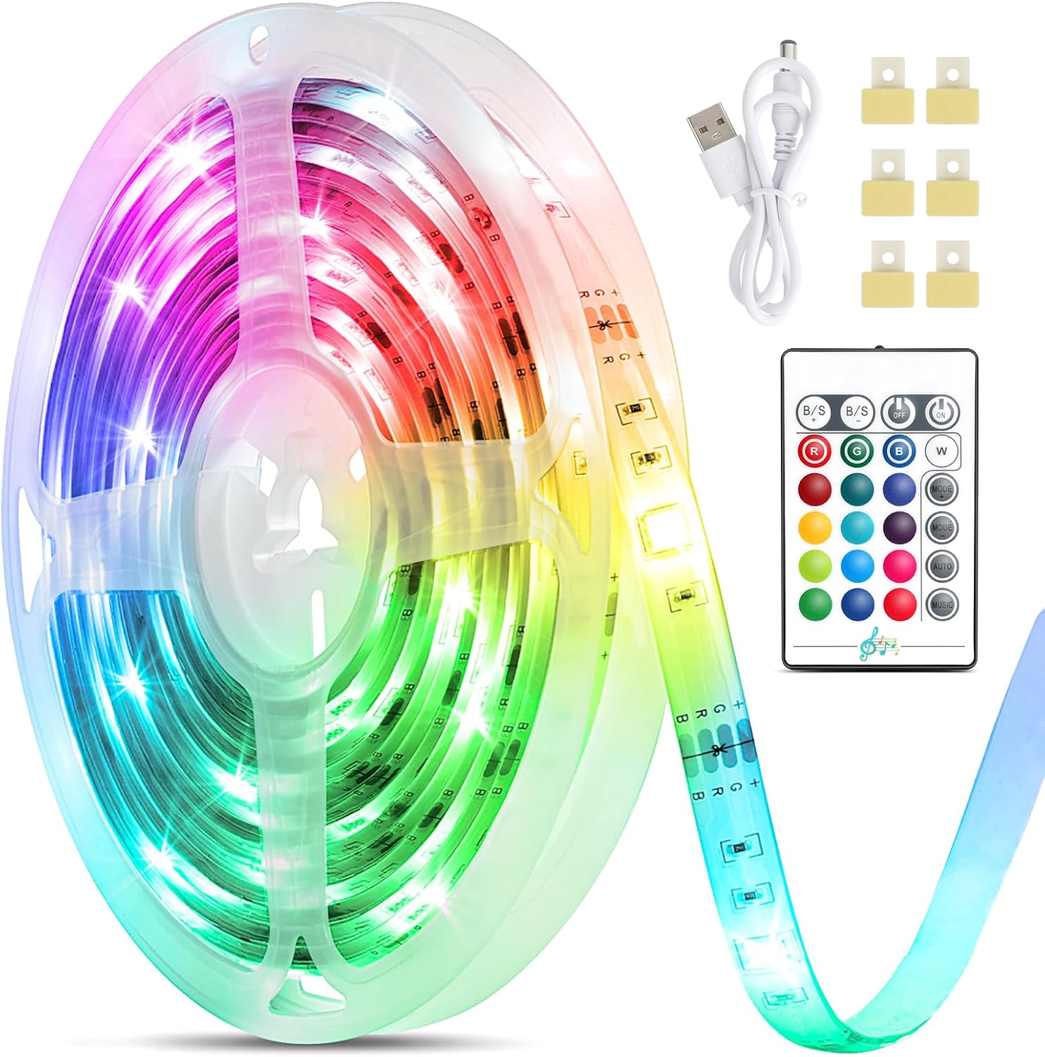 Striscia LED RGB Per TV | 2 Metri | 16 Colori E 4 Modalit&agrave; | Telecomando | Sincronizzazione Musica | IP67