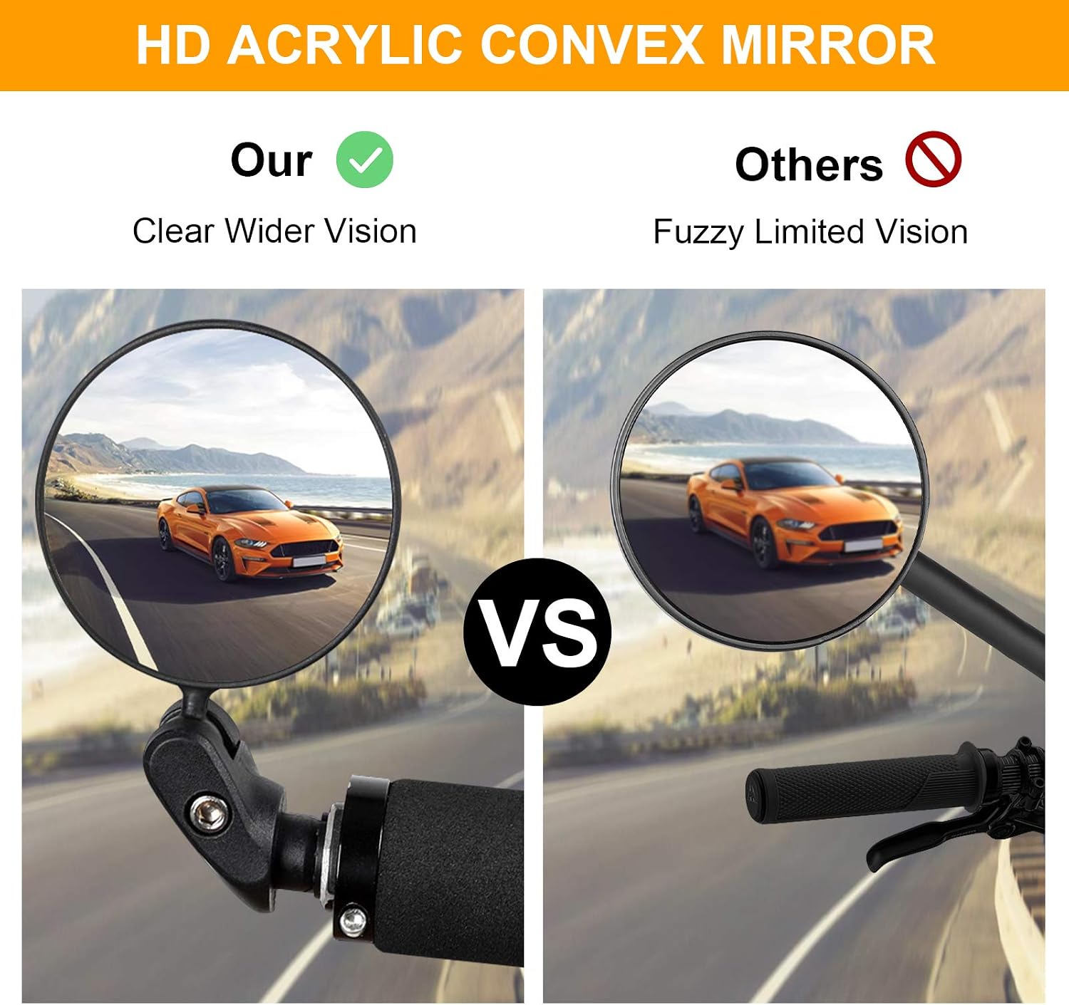 EEEkit 2 PCS Bike Mirrors Handlebar Rearview Mirror, Bicycle Mirrors for Handlebars HD Convex 360° Mirror Adjustable Rotatable Wide Angle Cycling Rear View Mirrors for Mountain Road Bike
