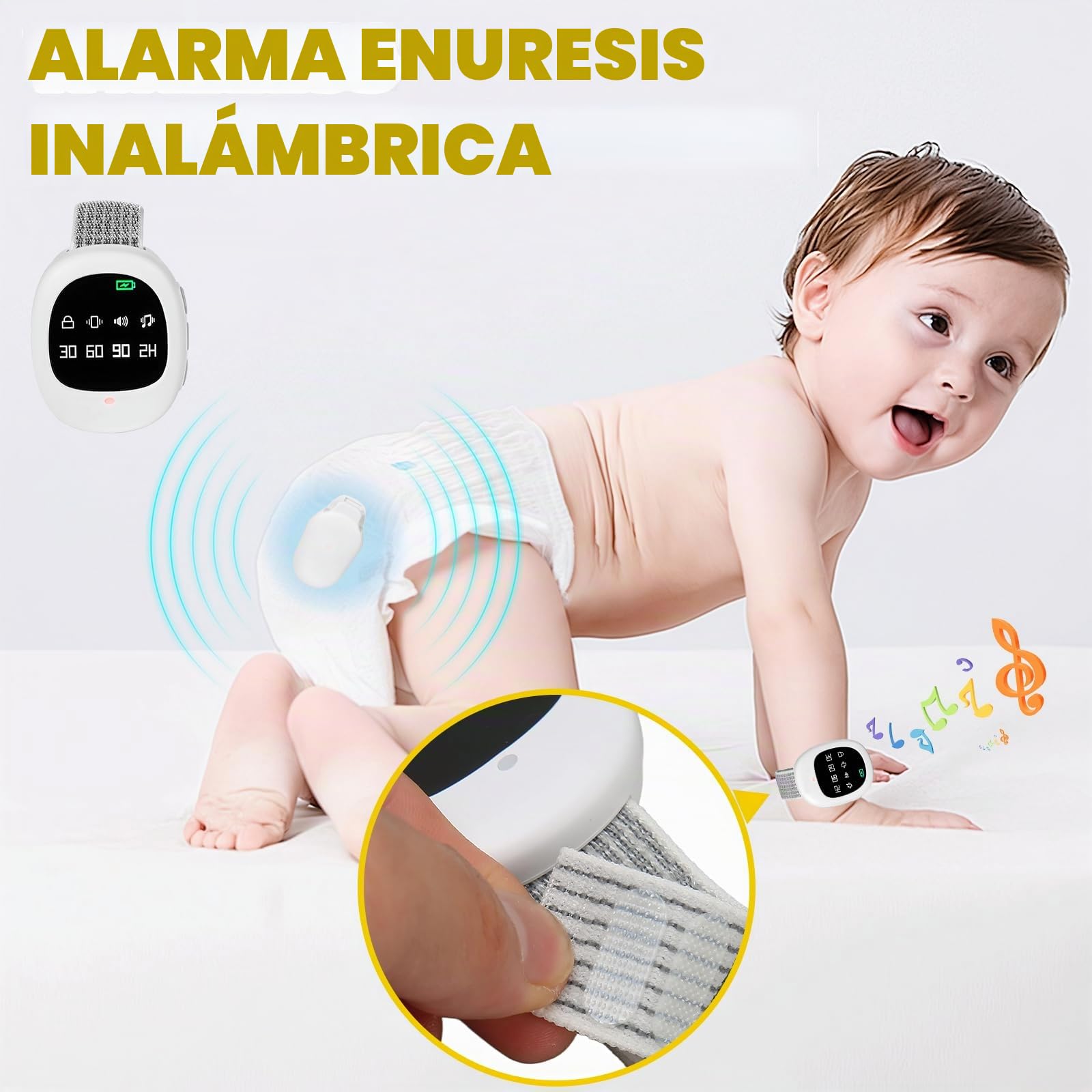 Alarma Inalámbrica de Enuresis, Alarma de Enuresis en la Cama con 3 Modos de Recordatorio, USB Recargable, Alta Sensibilidad, Sensor de Humedad para Niños Mayores y Pacientes Postrados en Cama