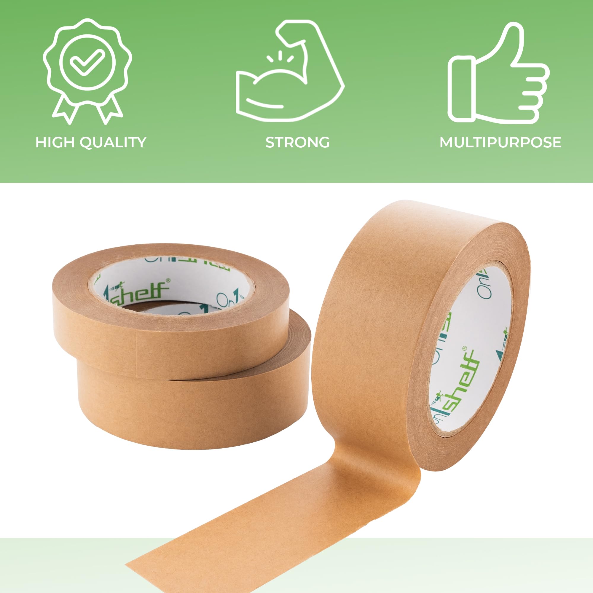 On1shelf® Eco-Friendly Biodegradable Kraft Carton Sealing Tape - 50m Long, Brown, 48mm - Image 4