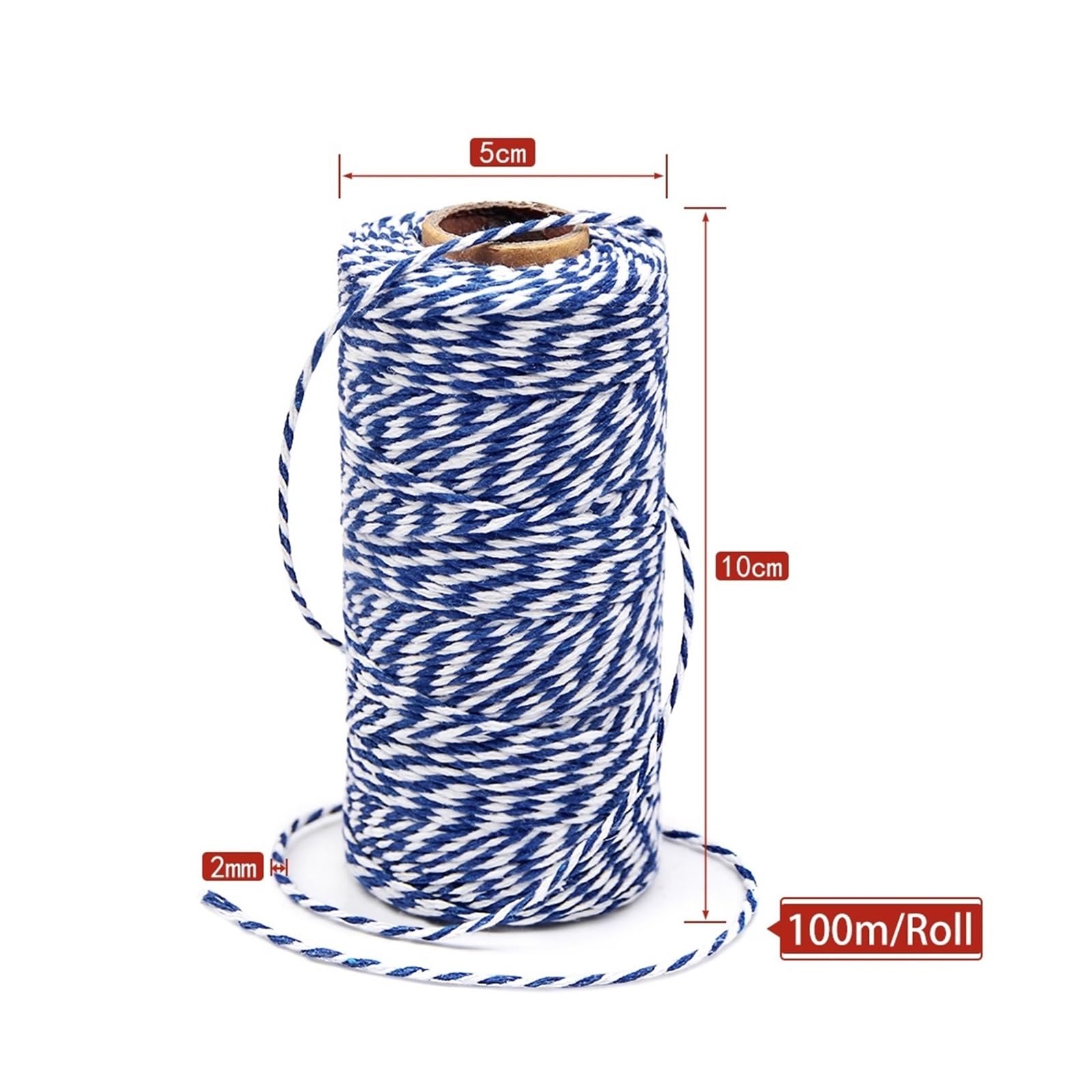 Sznurek bawełniany, Sznurek bawełniany 2 mm, 100 m, wielokolorowy, do rękodzieła, pakowania prezentów, dekoracji ślubnych(Blue108)