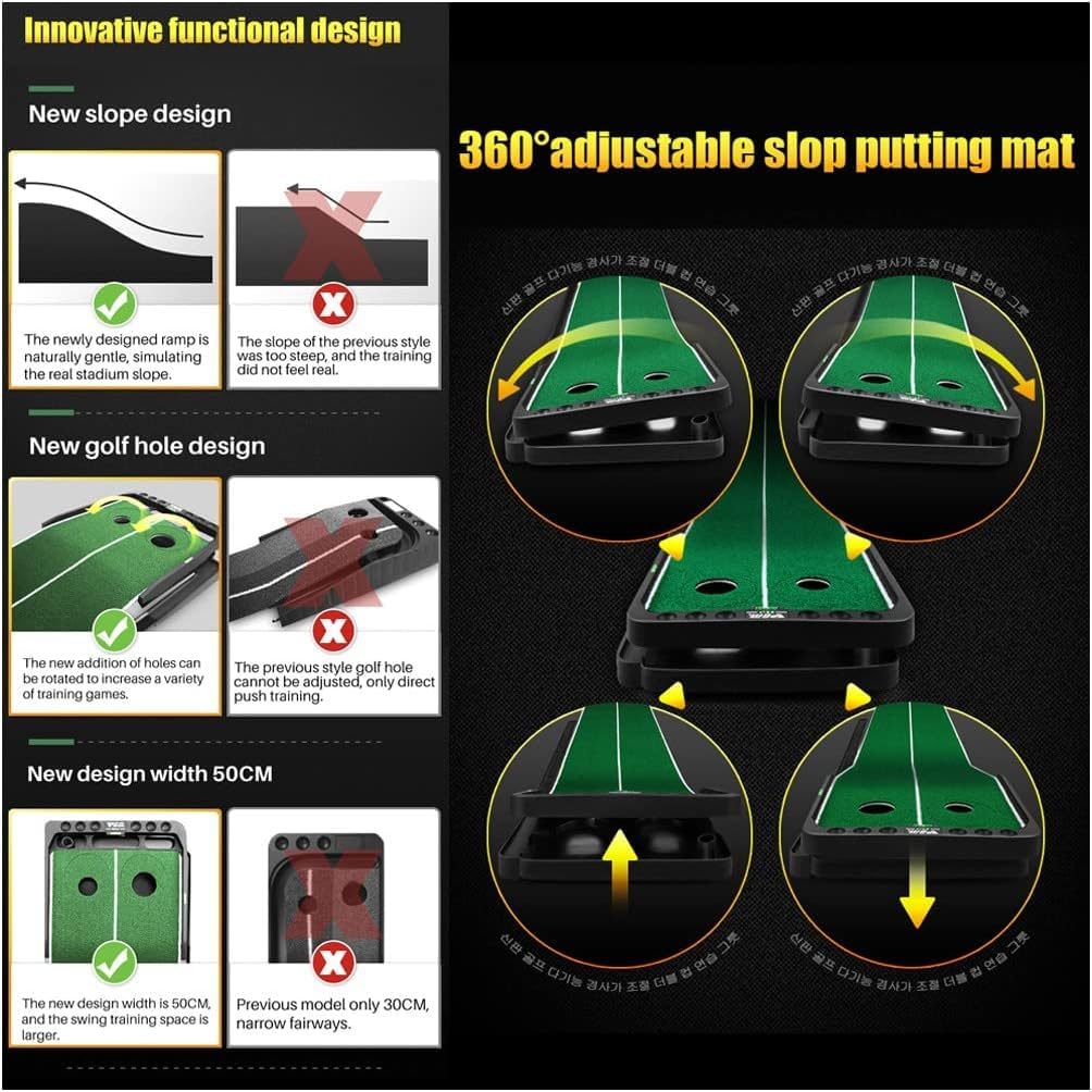 PGM Entrenador de Putting con desniveles editables para Golf 300cm x 32cm, Golf Putting Green Mat Indoor and Outdoor 10ft