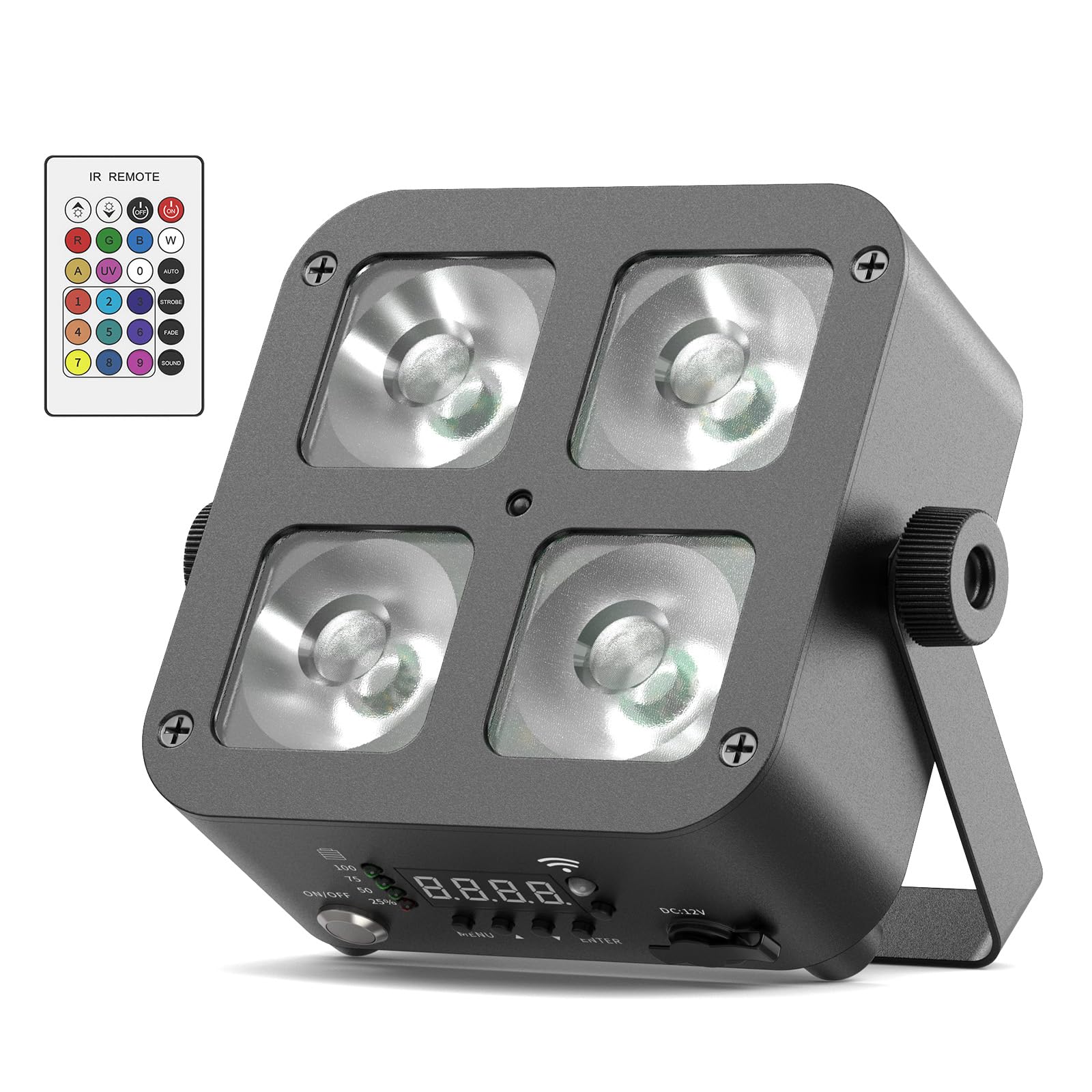 4 Pack 100W Par LED Strahler mit Akku RGBWA+UV 4x25W DMX Mini Bühnenlicht Scheinwerfer mit Fernbedienung App-Steuerung Discolicht Stage Light für DJ Party Show Bar Halloween Weihnachten