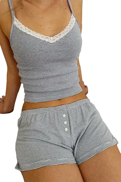 Damen Y2K Top Shorts Set - Elegant Lounge Pyjama für Sommer