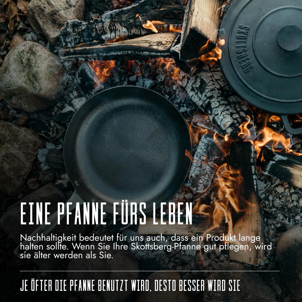 Skottsberg Gusseisen Wok - Ø 34 cm – vorgebrannt & PFAS‑frei, natürlich Antihaft - ideal für Induktion, Gas, Ceran, Grill & Backofen