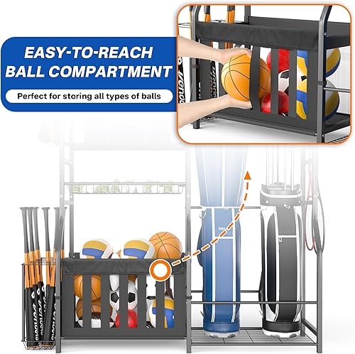 Miniatura 6 de Garage Sports Equipment Organizer, Strong Load Bearing Golf Bag Organizer, Multi Use Golf Ball Rack Basketball Rack for Sports Gear and Outdoor Toy