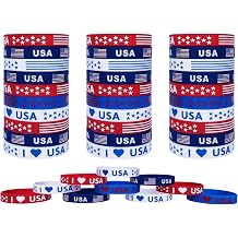 JAKADYUKS American Flag Silicone Bracelet 40Pcs, Fourth 4th of July Patriotic Party Favors, Memorial Day Veterans Day Wristband, USA Red White and Blue Decorations