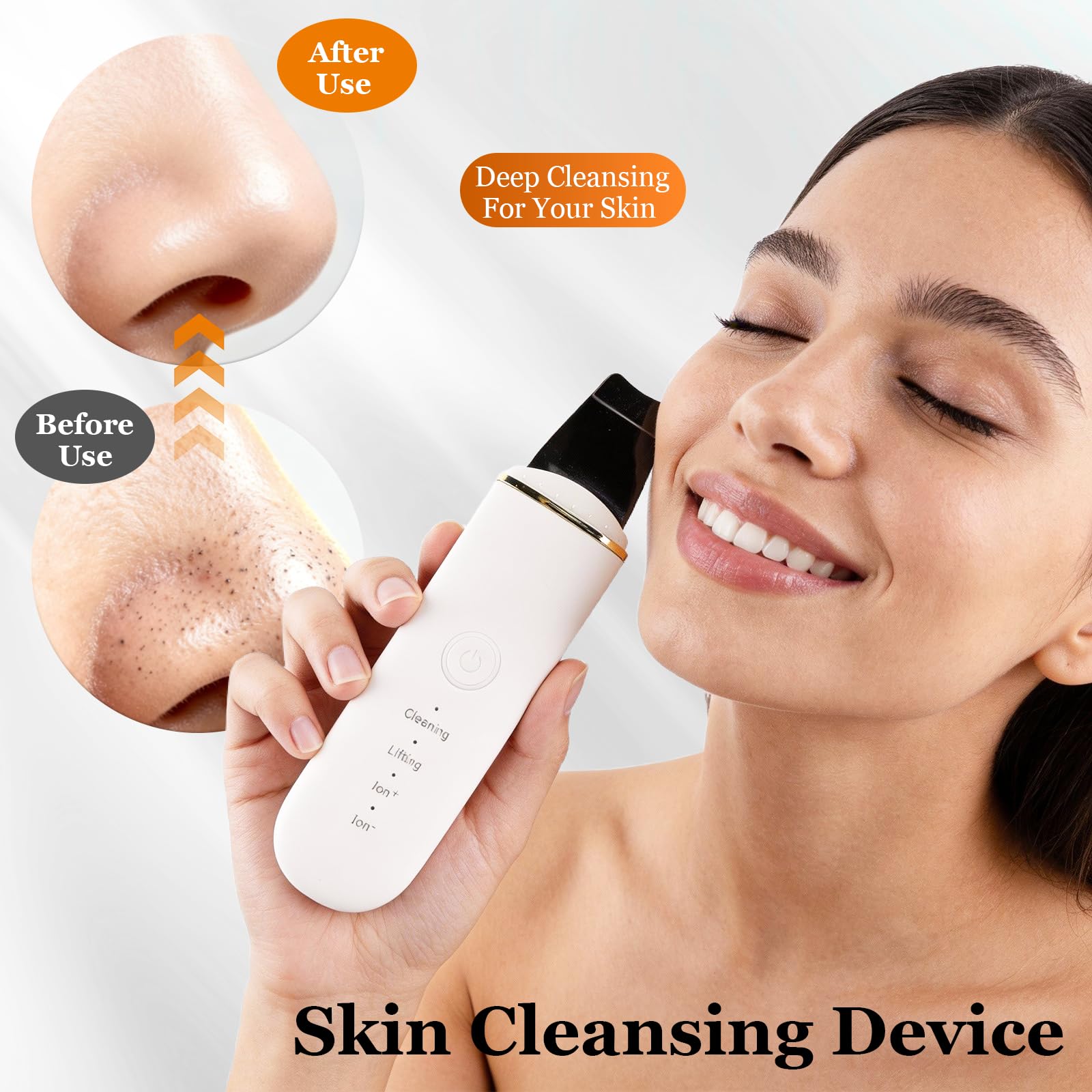 Pulizia Viso Ultrasuoni, Skin Scrubber con 4 Modalità Regolabili, Schermo LED USB Ricaricabile Pulizia Profonda Rimozione Comedoni Esfoliazione Delicata