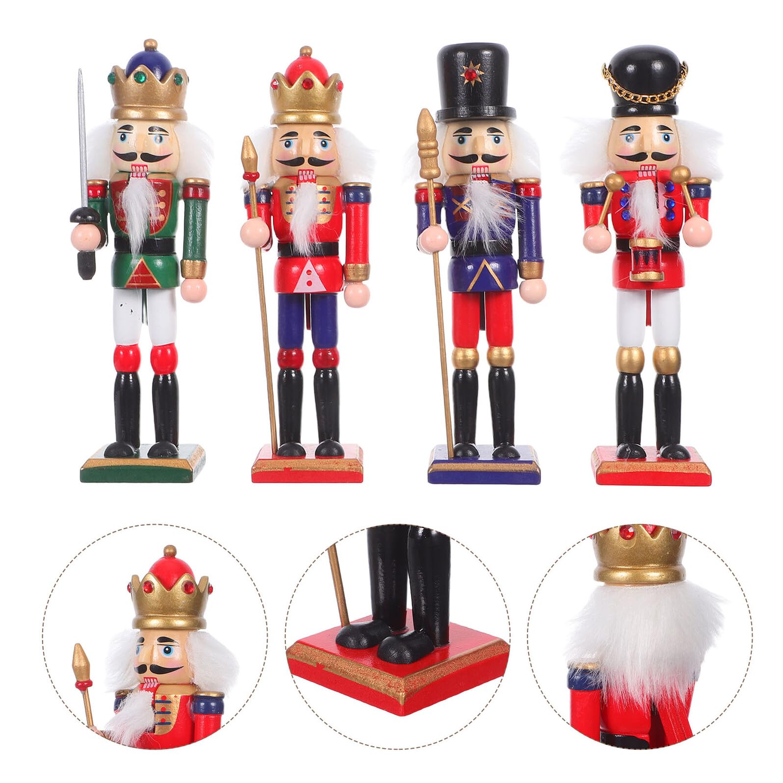 4stücke Nussknacker aus Holz für Weihnachtsschmuck Nussknacker-Soldaten als Dekoration Traditionelle Figuren für Tischdekoration und Christbaumschmuck