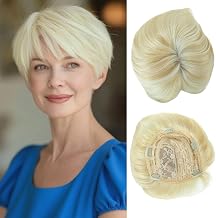 BECUS BCUS Hair Toppers For Women With Thinning Large Coverage 6" x 6.5" Pixie Cut Short Hair Topper Fluffy Synthetic Hair Pieces Clip In Bangs (Blonde Mixed White)