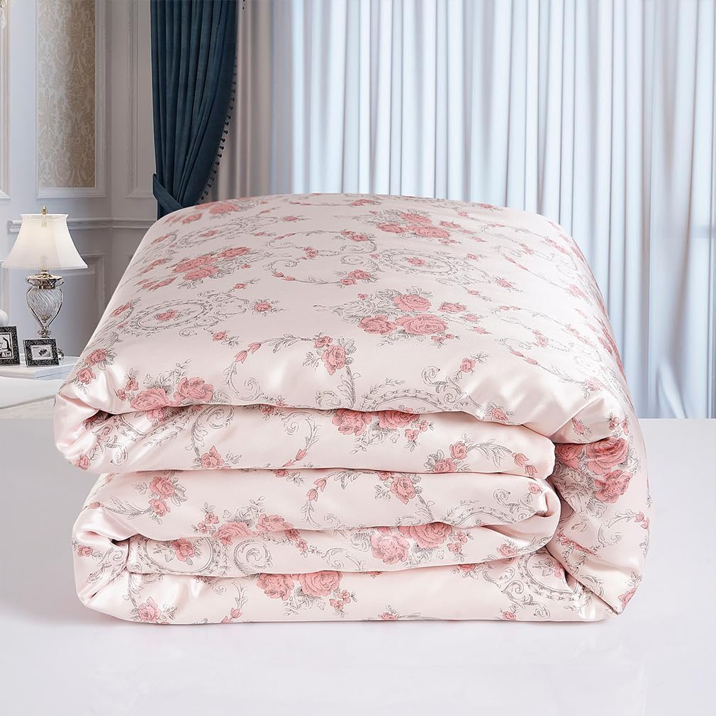 Maxfeel Silk 1pc Silk Duvet Cover, Quilt Cover, Comforter Cover, 100% Floral Print Mulberry Silk,Charmuse Silk, Multiclolr Queen Cal.King Full King Twin (#25, Twin)