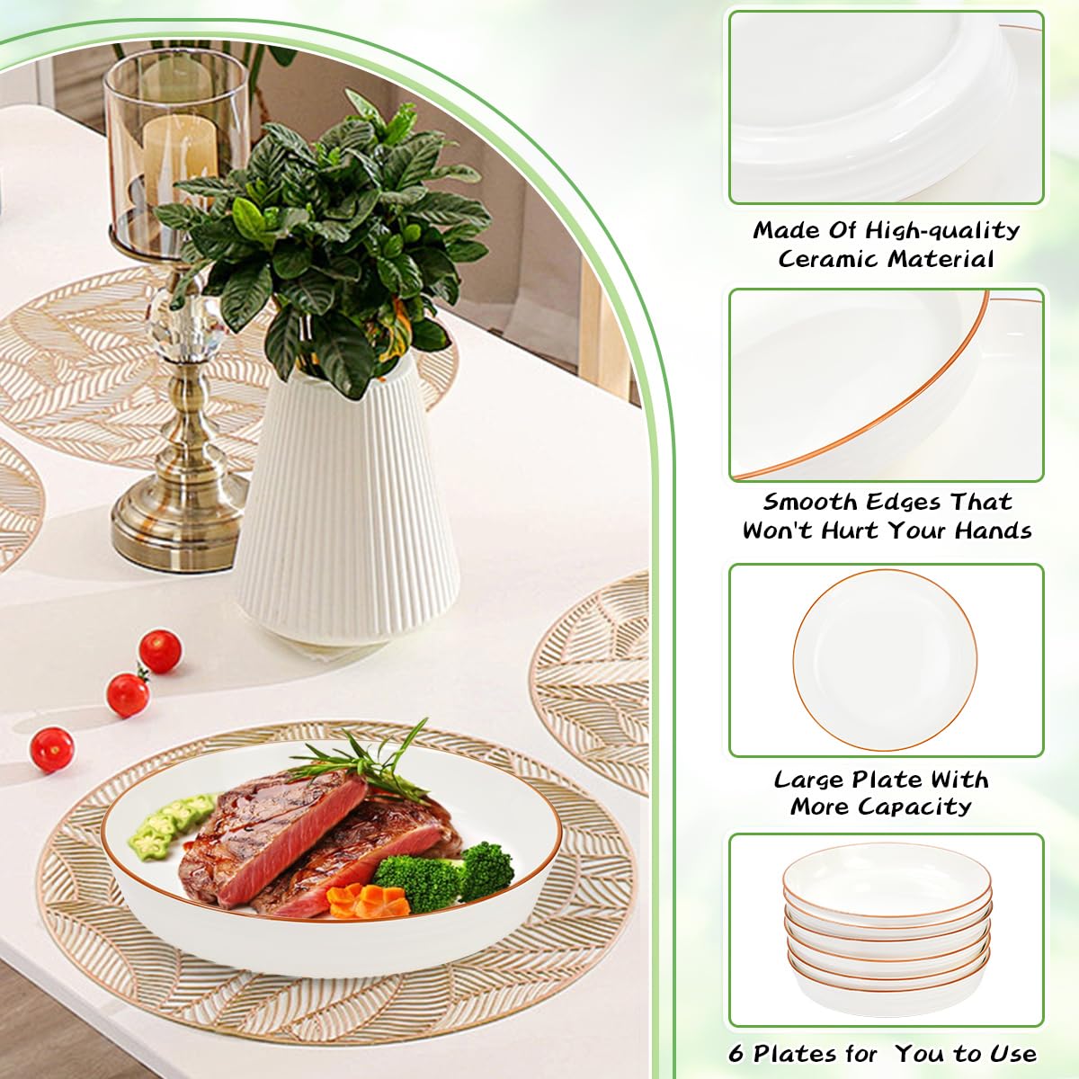 Assiettes À Petit-Déjeuner Assiettes Pour Enfants Avec Rebord Lavables Au Lave-Vaisselle Plates Service De Table Blanc Fabriquées En Porcelaine Pour Servir Plates 6 Personnes