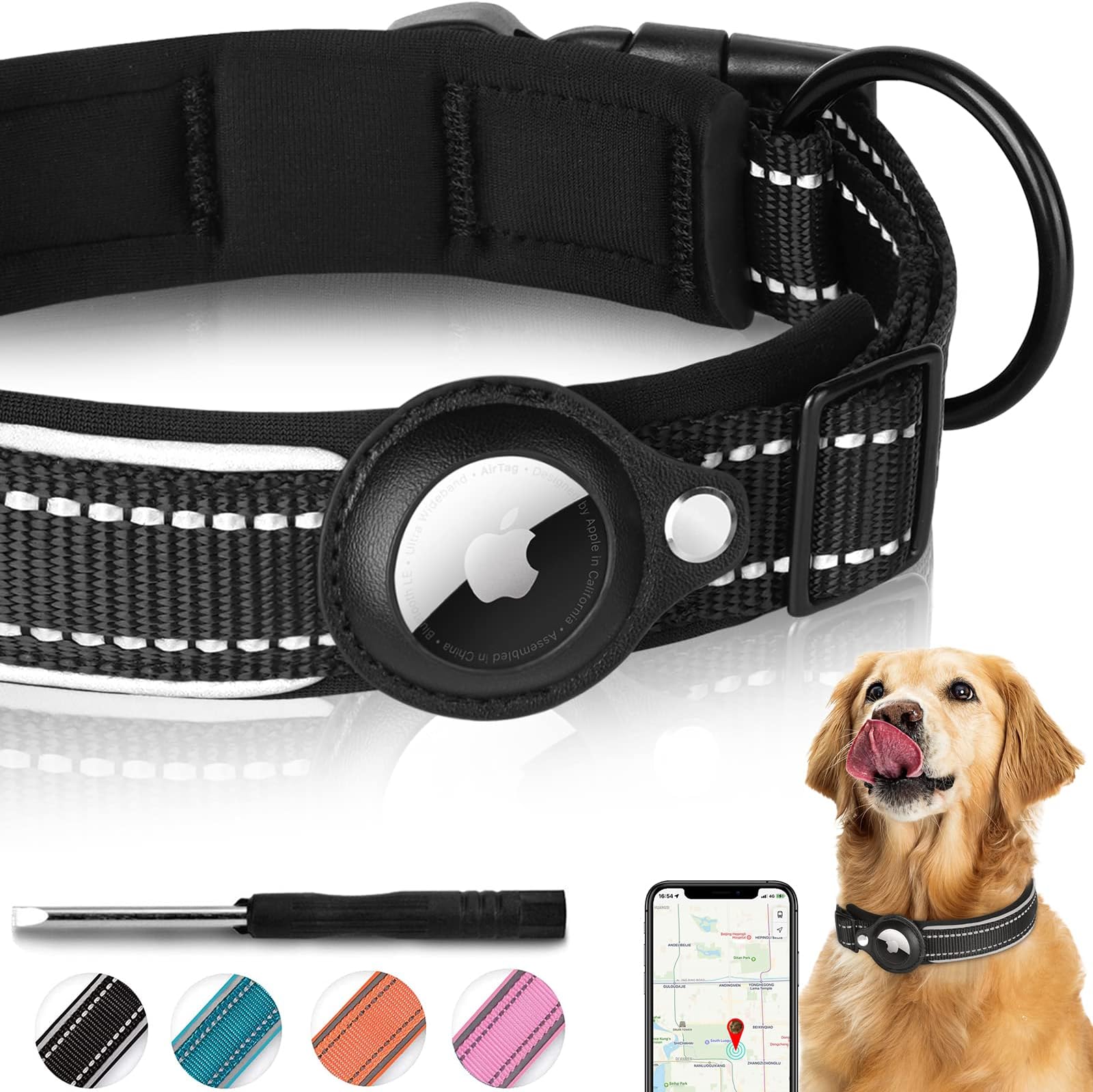 Smosao AirTag Dog Collar, Apple Air Tag Dog Collar