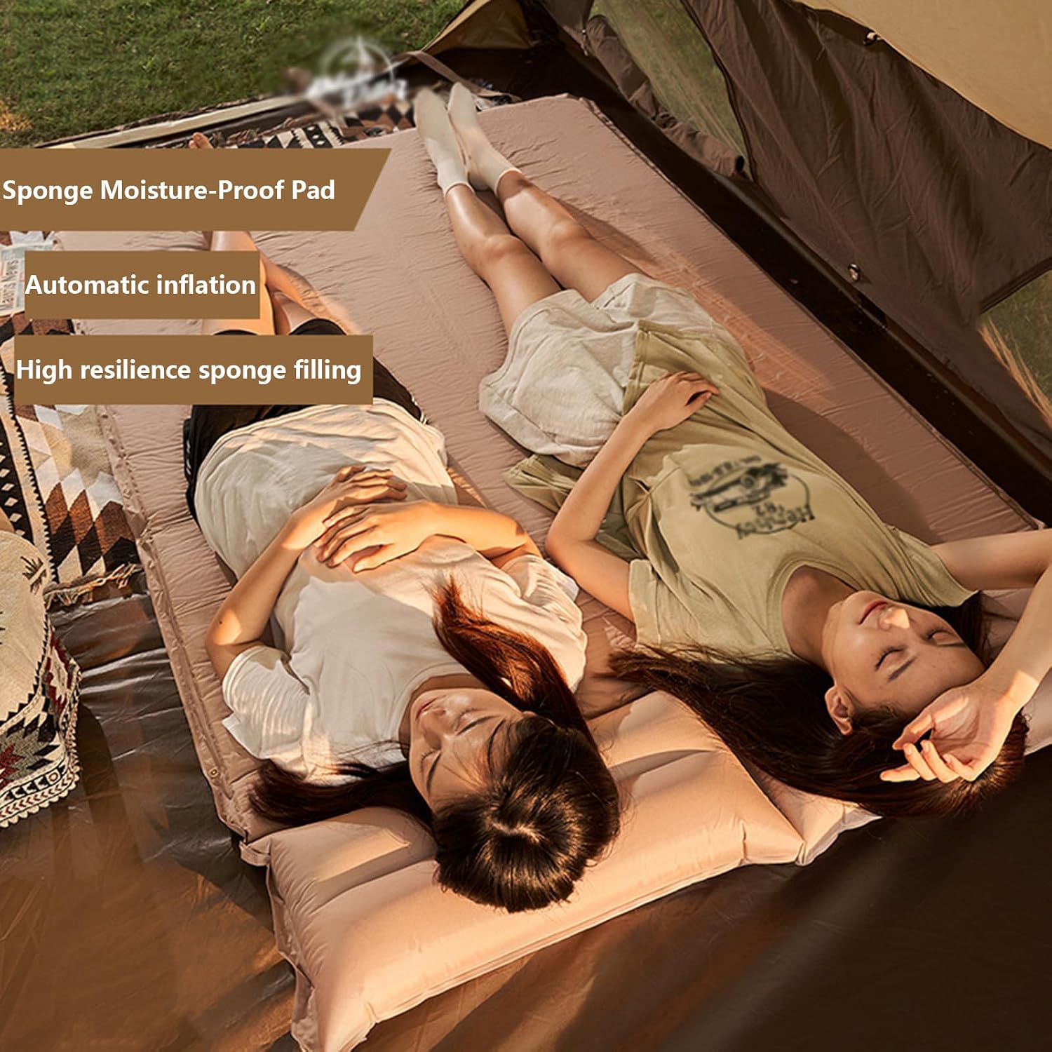 Self Inflating Camping Mattress Sleeping Pad with Built-in Air Pillow Camping Air Sleeping Pad Mat Lightweight Camping Mattress Pad for Car Camping Backpacking Tent and Hiking, Single, Green