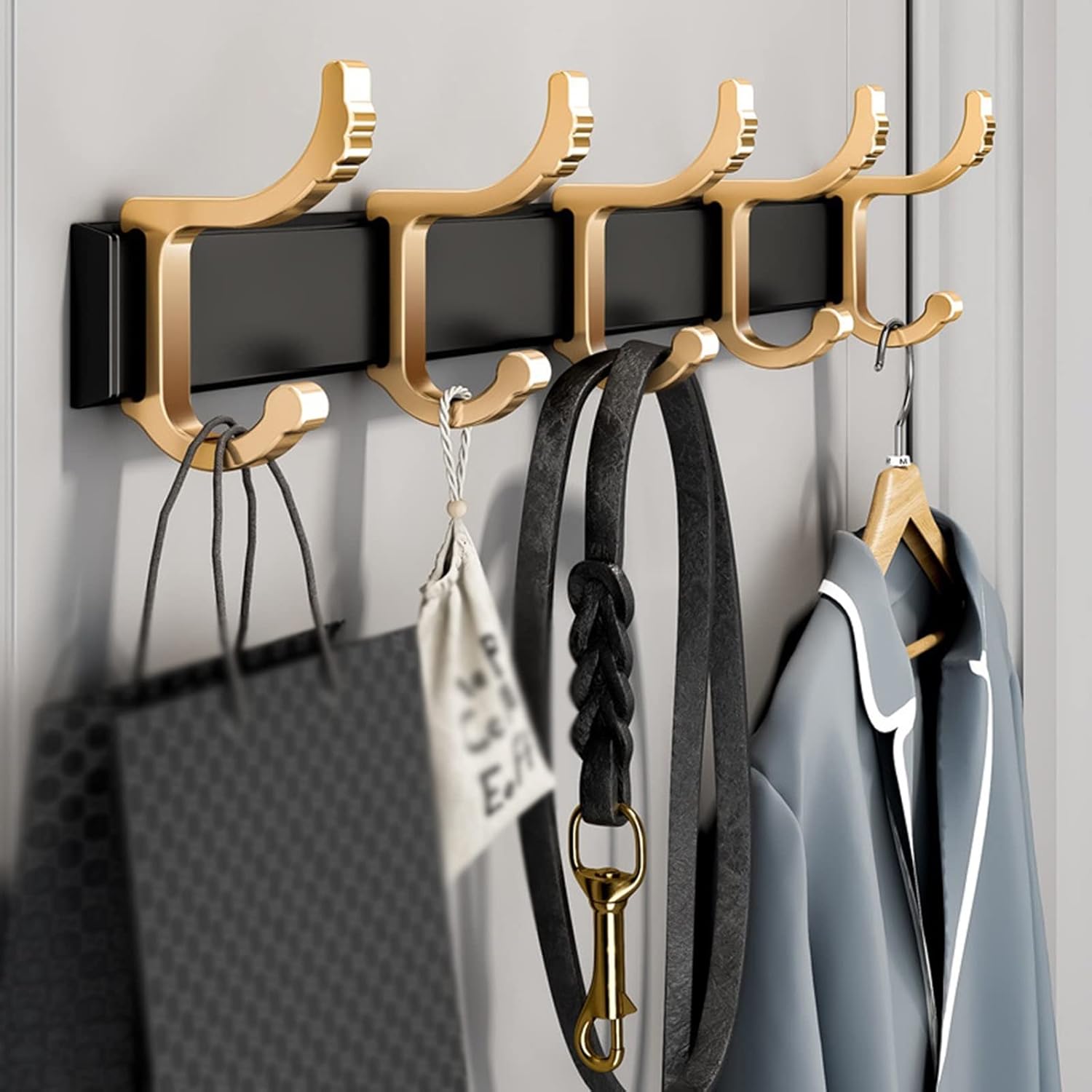 Wall Mounted Coat Hook Aluminum Hooks Black and Gold Wall Coat Rack Key Holder Kitchen Bathroom Towels Holders Wall Hooks Accessories for Home Balcony Decorative Hat Rack