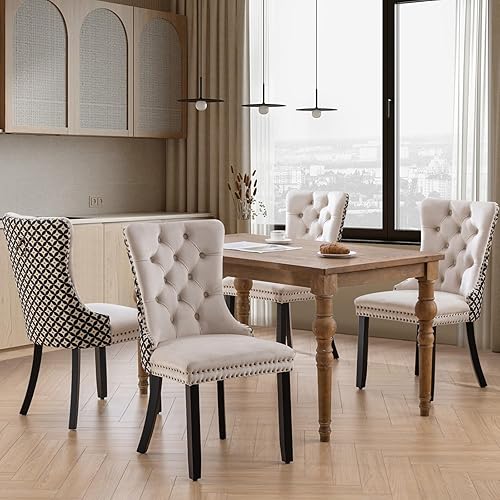 Miniatura 112 de SoarFlash Juego de 6 sillas de comedor de terciopelo, silla lateral de respaldo alto, silla lateral moderna tapizada de alta gama con capitoné y