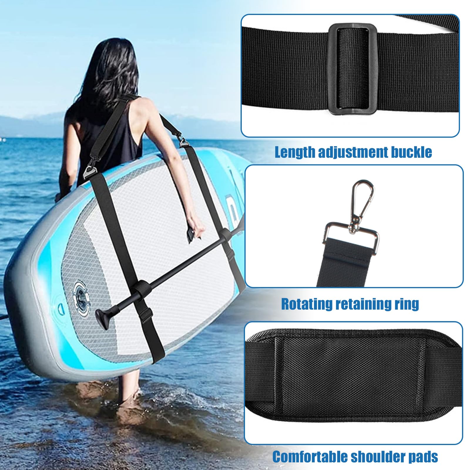Funmo Tragegurt, SUP Paddleboard Carry Strap, Kajak Tragegurt, Verstellbares Surfboard-Gurtzubehör für Stand-Up-Paddle-Boards, SUP, Longboards, Kajaks